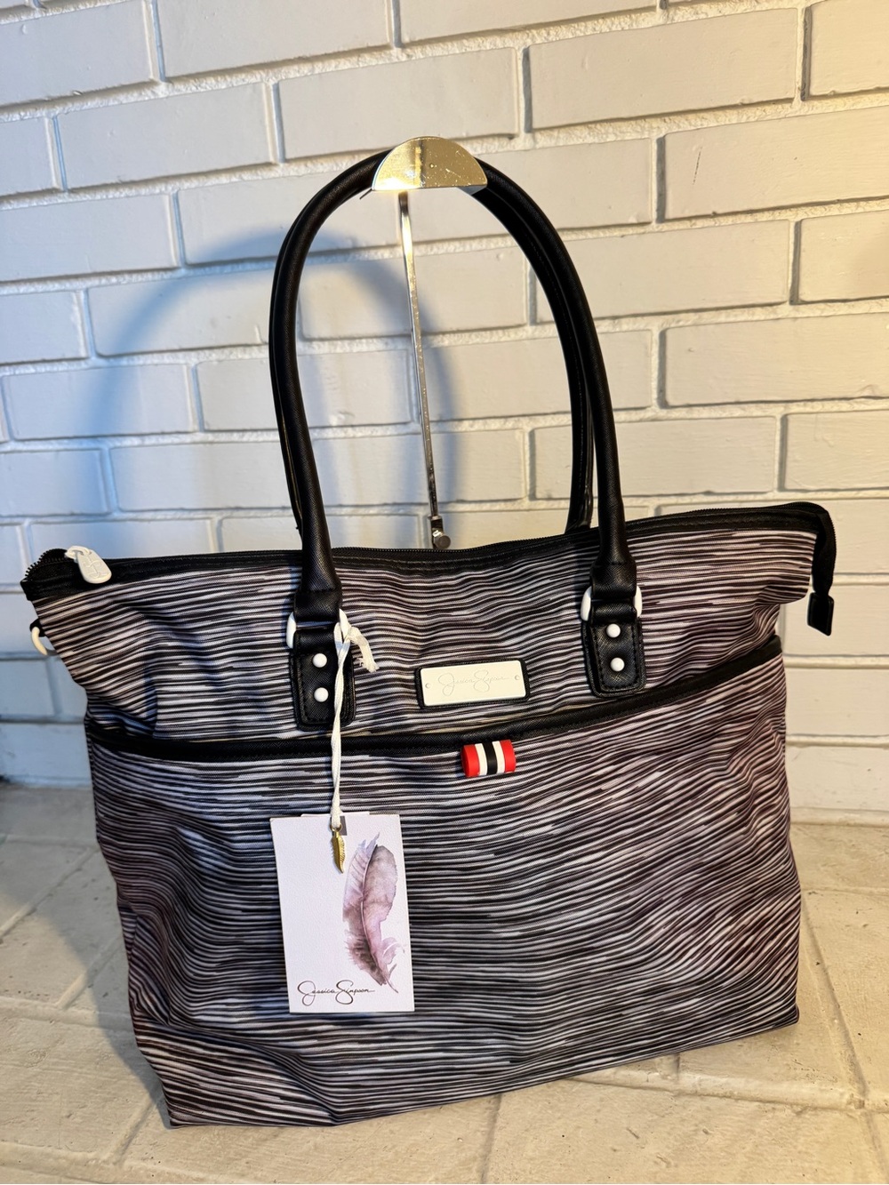 NWT Jessica Simpson Performance Tote Bag / Laptop Work Bag - Black Stripe
